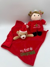 Baby Starters Lot My First Christmas Security Blanket Red Bear Lovey Rattle Doll