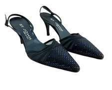 Vintage ST JOHN Navy Sequin Slingback Pointed Heels Mesh Shoes 6 Made In Italy
