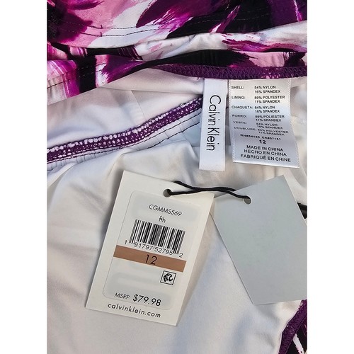 NWT Calvin klein purple tropical 12 M 39 halter one piece padded bathing suit - Picture 9 of 12