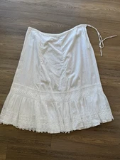 Antique Edwardian 1900s White Cotton Lace Petticoat Drawstring Waist Skirt