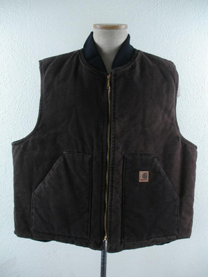 Mens 2XL Carhartt V02 Quilt-Lined Sandstone Duck Arctic Vest Dark