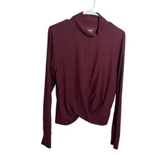 Old Navy Shirt Women's Large Maroon Active Breathe On Long Sleeve Athletic Twist