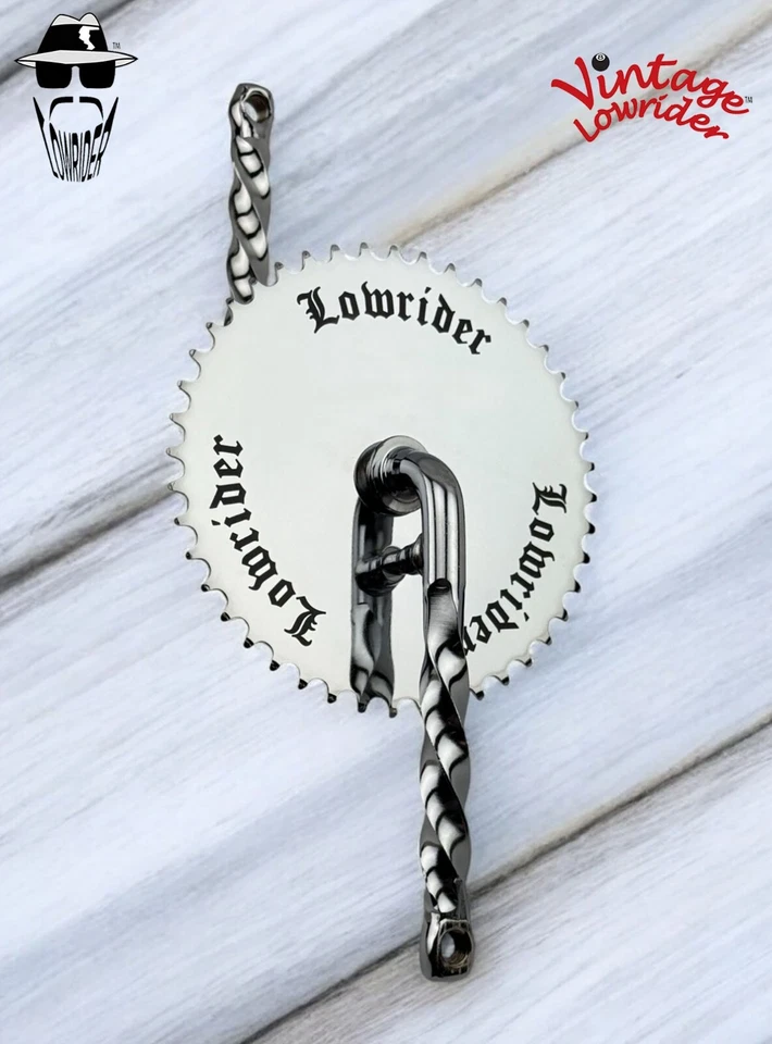 PIÑÓN CON LOGO LOWRIDER 44T Y 6 1/2" MANIVELA TRENZADA CRUCERO, BICICLETAS LOWRIDER. Foto 2 de 2