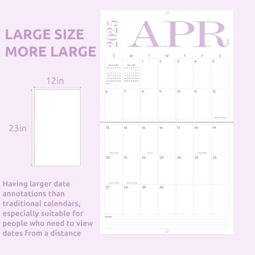 Wall Calendar 2024-2025 Aesthetic Large Wall Calendar 2025-12" x 24" Opened- ... - Picture 7 of 8