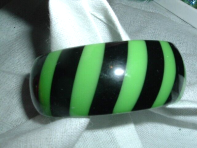 Rafia & Bossa Paris Vintage French Wide Green Black Striped Bangle 