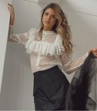 Blusa Sandra Mansour x H&M balzata tulle pizzo trasparente bianco avorio taglia M nuova senza etichette