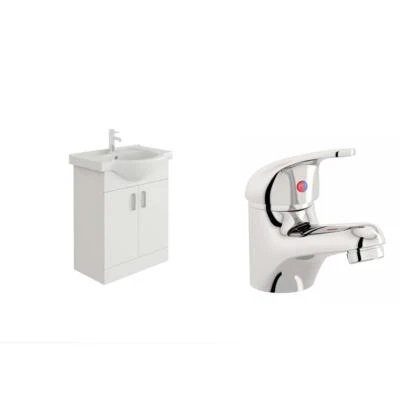 VEEBATH Bathroom Vanity Unit & Sink Basin Furniture & Mono Chrome Mixer Tap 650 White