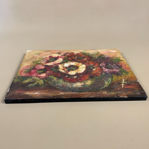 Antikes Blumen Ölgemälde Bild Vintage Blumen Holzblock gedeckte Farbe Kunst - Bild 5 von 11