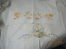 Vintage cotton 2 Pillowcases Embroidery yellow orange Flowers Basket