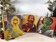 3 VTG Sesame Street Puzzles ELMO/ BIG BIRD/OSCAR Milton Bradley 70  s COMPLETE
