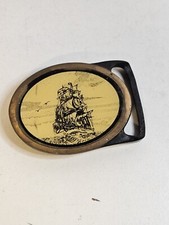 TECH ETHER SAIL SHIP BELT BUCKLE- VINTAGE RARE BRASS Made In USA PIRATE Ship