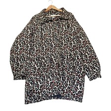 Vtg Euro Joy Long Quilted Jacket Womens Size Xl Silk Blend Leopard Lightweight