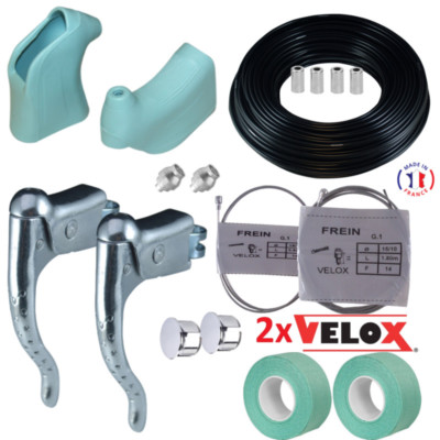 KIT LEVIER DE FREIN PERFORE ET REPOSE MAIN PAIRE COCOTTE VINTAGE VELO Course 222mm Alu