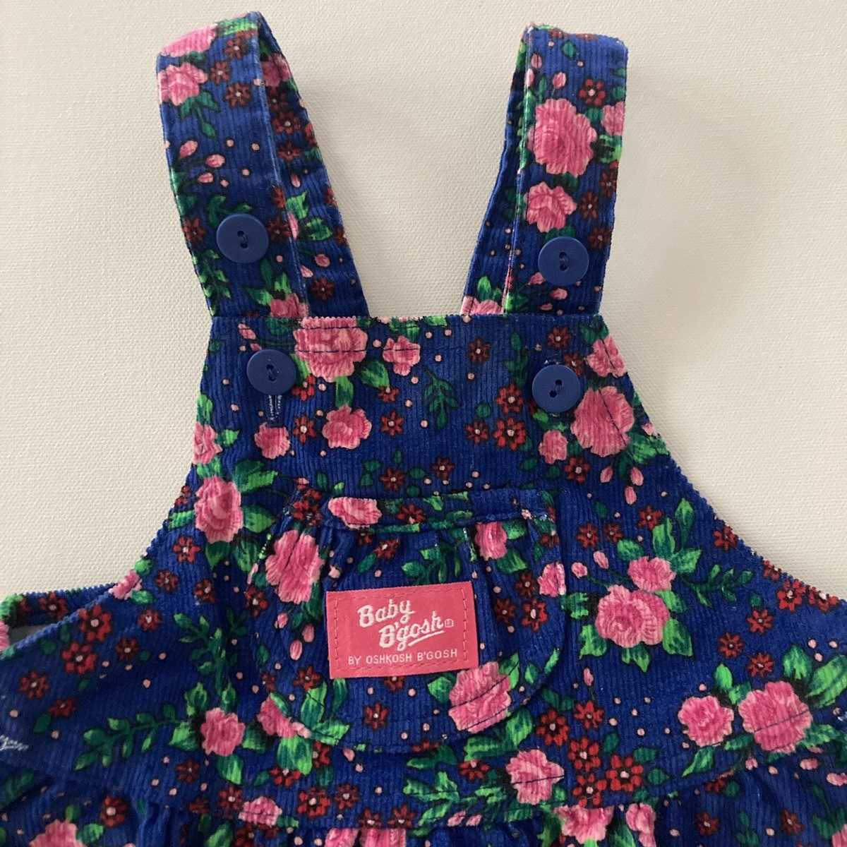 Vintage USA Oshkosh Baby Girl 18 Months Floral Corduroy Overall
