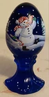 FENTON HP B WILLIAMS COBALT BLUE #1949 JOLLY SNOWMAN CARDINALS EGG FIGURINE