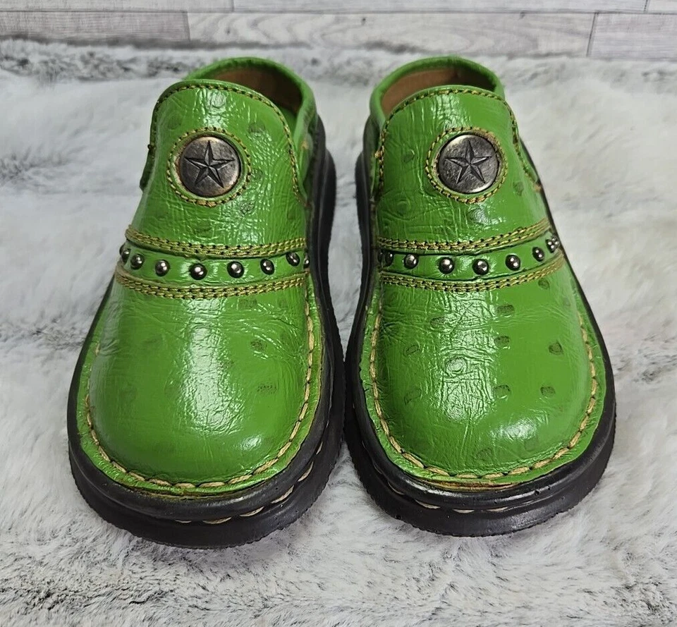 Double H Cowboy Boots Kids 9.5 Green Ostrich Slip On Clog Mule Western Cowgirl - Image 3 of 4