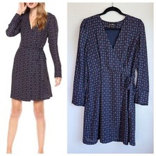 Sam Edelman Navy Medallion Print Long Sleeve Faux Wrap Knee Length Dress Size 2