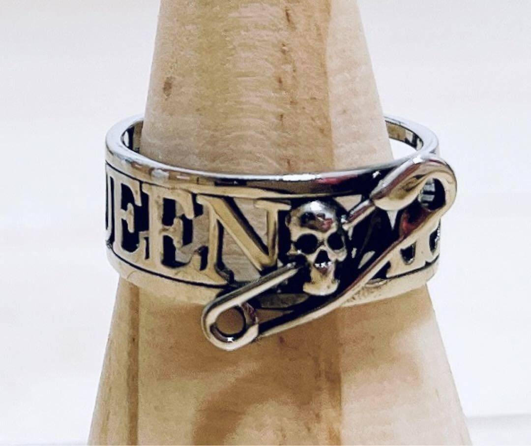 Alexander McQueen Logo Skull Safety Pin Ring Size US 8.5