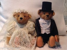 1984 STEIFF MARGARET STRONG BRIDE GROOM LT ED ID's GROWLER 14" 0155/36-37