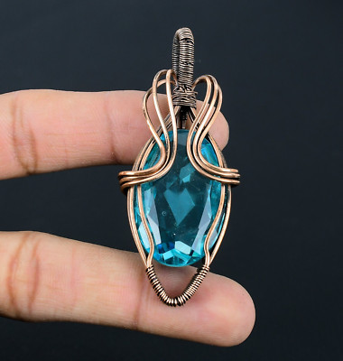 Blue Topaz Handmade Gemstone Cropper Wire Wrapped Jewelry Pendant Gift For Love