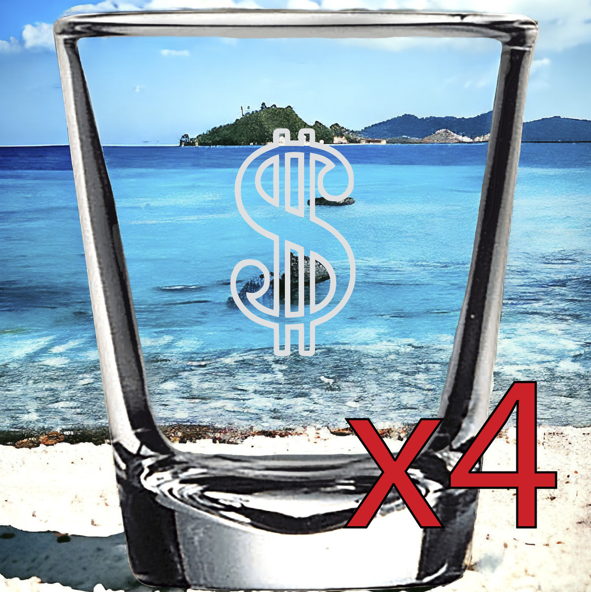 Dollar Sign x4 Shot Glasses Spirit Liquor Party 2 Oz Premium