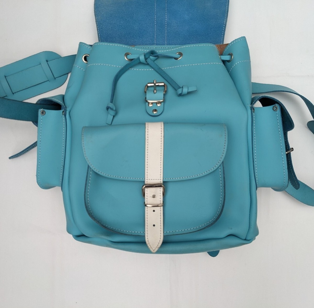 Grafea London Leather Backpack – Turquoise & Cream – Made in England hari-ii-porcelain-main.jpg?v=  main image 3