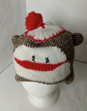 Unisex Sock Monkey Beanie Winter Hat Acrylic Fleece Lined