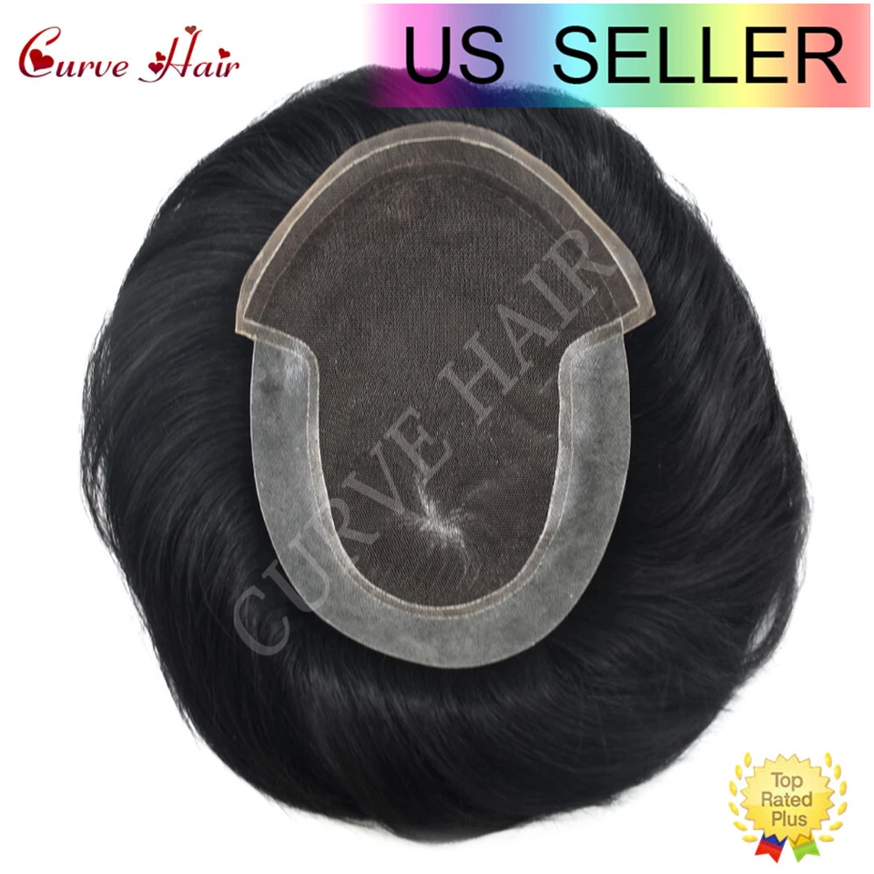 Sistema de reemplazo de cabello humano para hombres encaje francés frente piel delgada toupee peluca Foto 4 de 4