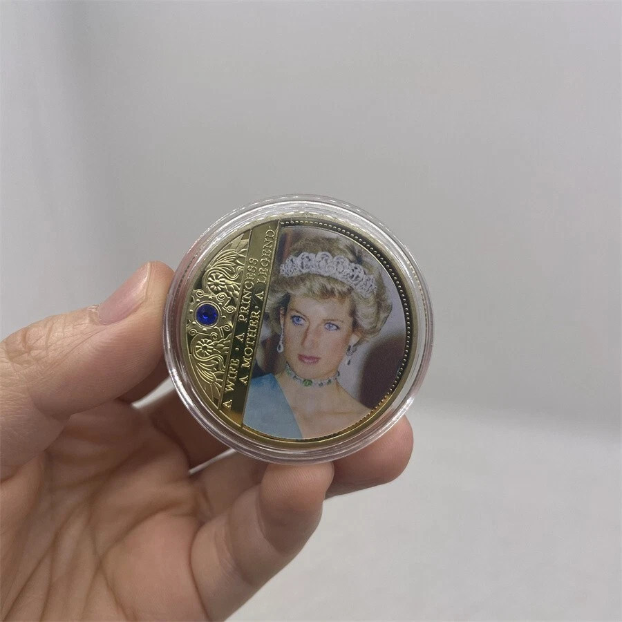 Moneda conmemorativa de princesa Diana con diamante chapado en oro con caja 5 piezas Foto 3 de 4