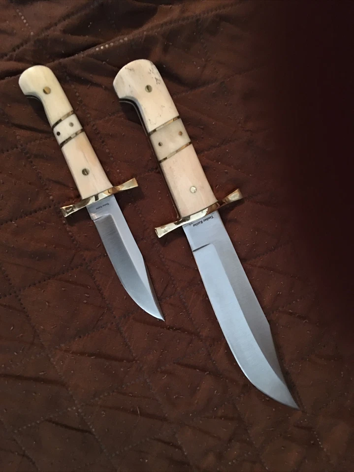 Real Bone Handle Bowie 2 Knife Set New Full Tang Fixed Blade and Leather Sheath - Image 4 of 4