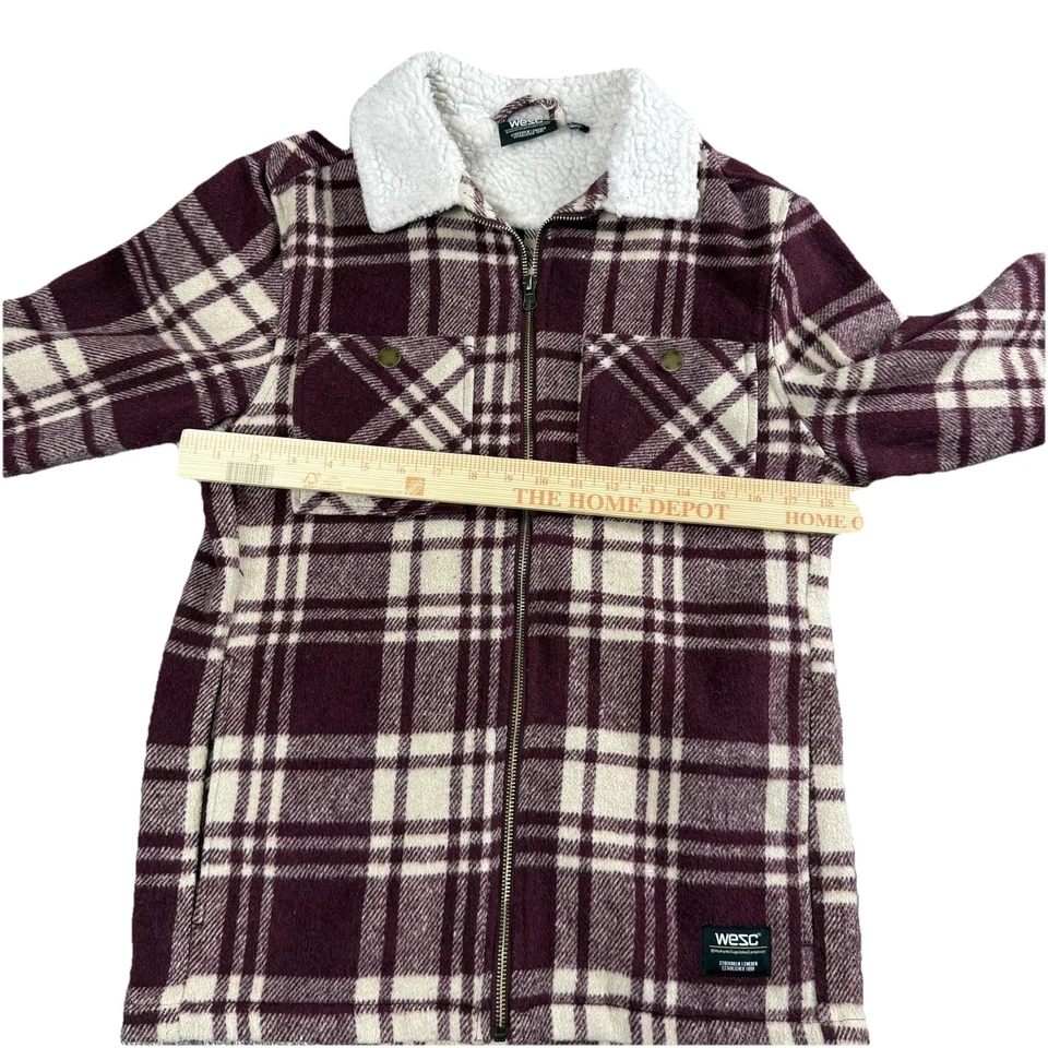 WESC Mens Shirt Jacket Small Maroon Plaid Y2K Streetwear Grunge Skater Shacket - Image 3 of 4