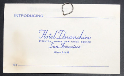 c1950s Hotel Devonshire Business Card 335 Stockton Street, SF CA w/ Map