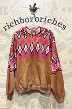 Free People Movement It's a Vibe Printed Sweatshirt Hoodie Gold Pink Aztec S NEW