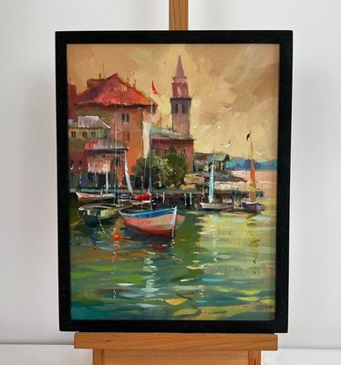 Oil Painting Venice Port With Sunset Y. Suprunchuk Evening Cityscape nAAA4442