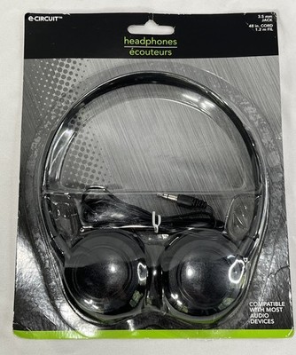 E-Circuit Basic Over The Head Stereo Headphones 3.5mm Plug 4 foot Cord Black New
