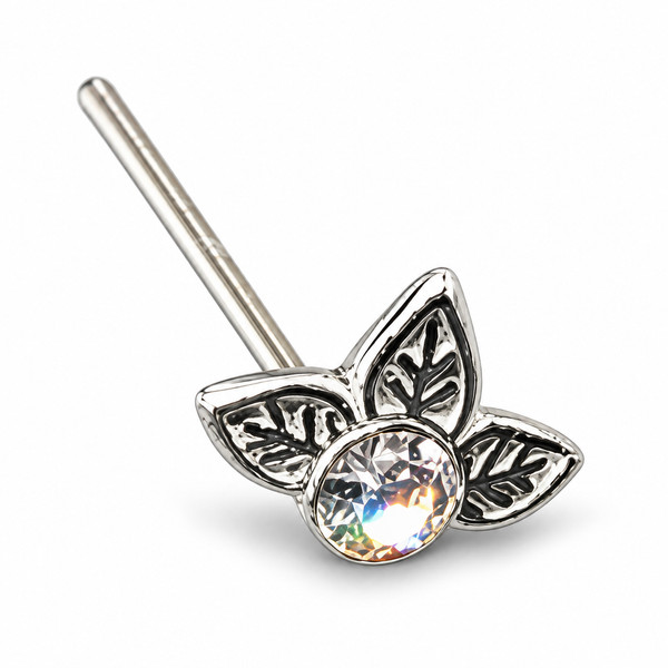 Blume Nasenstecker 3 Blatt CZ 22G 925 Sterling Silber Gerade L Biegbar Pin-image