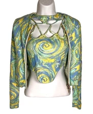 House of Sunny Peggy Cardigan & Cypress Vest Set Green Cucumber Swirl 2 Y2K