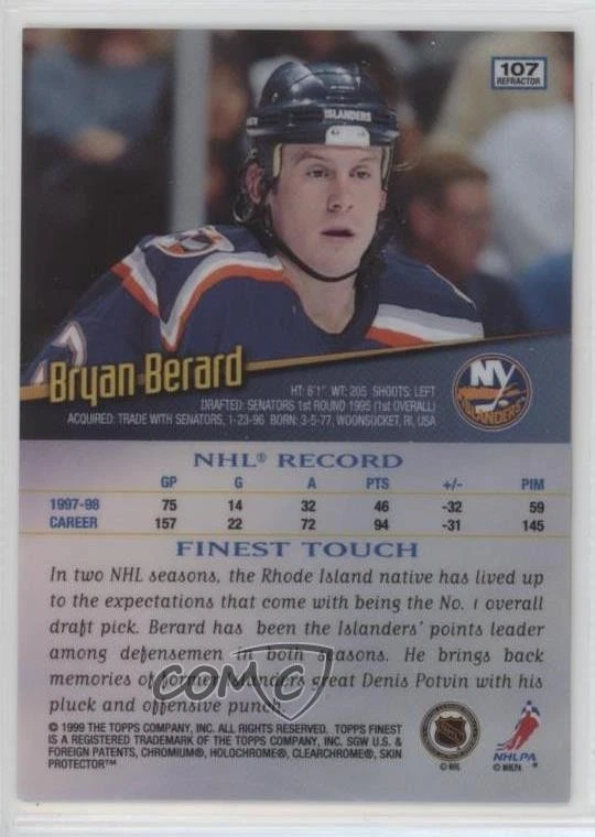1998-99 Topps Finest No-Protector Refractor Bryan Berard #107 - Image 2 of 2