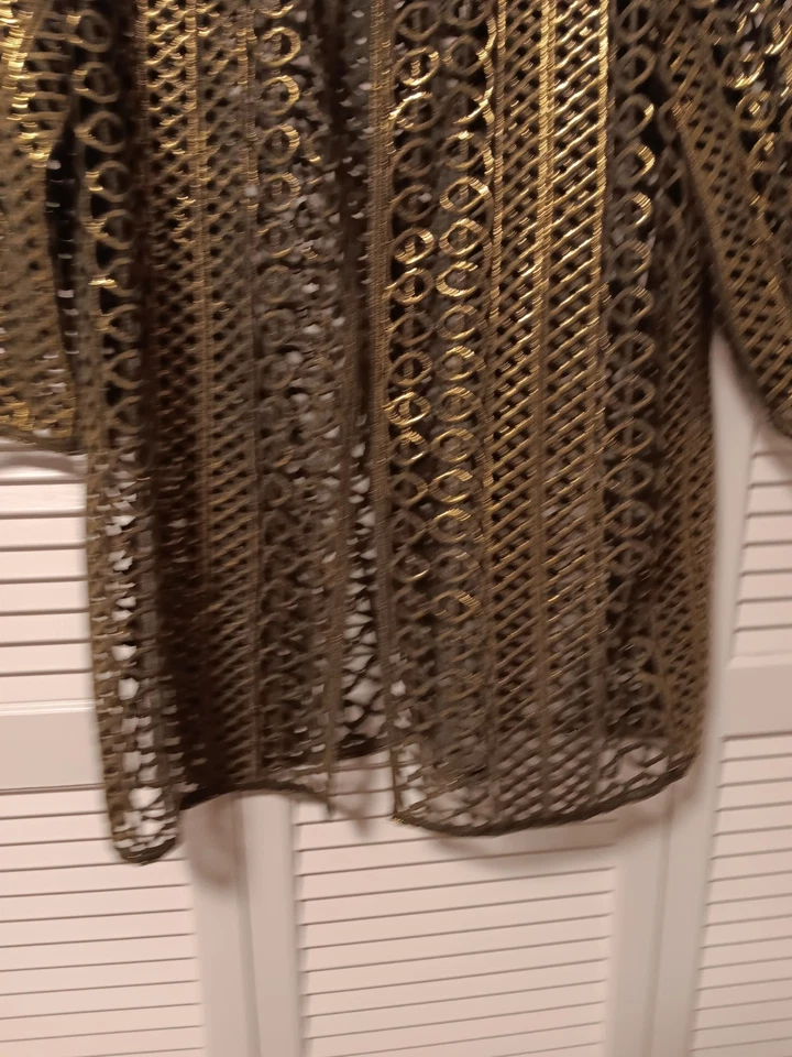 Chico's 2 Sweater Jacket  Metallic Gold Knit Sequin Chain Detail Travelers - Image 4 of 4