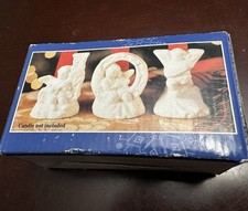 Vtg Christmas Candle Holders 3 Piece Set "JOY" Angels Cherubs White Box New
