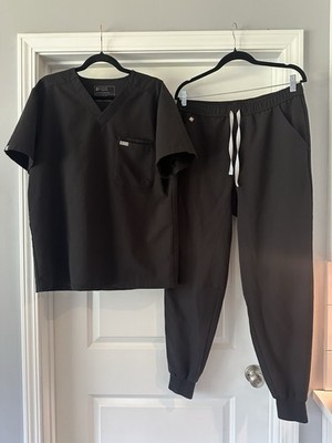 FIGS Technical Collection Scrub Set V-Neck Top Jogger Pants Black L Men s