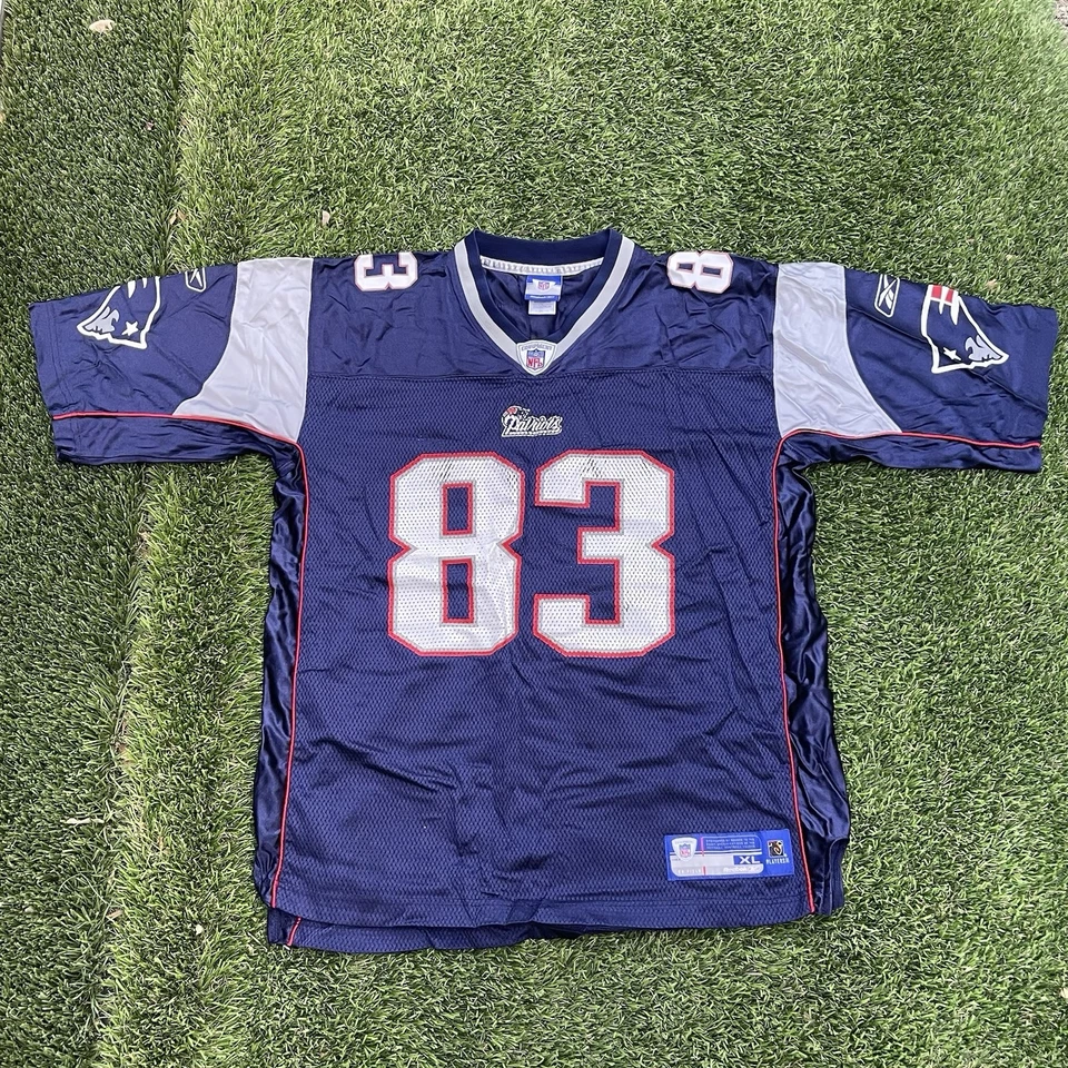 Camiseta deportiva Reebok NFL Patriots Wes Welker XL azul marino plateada camisa retro Foto 2 de 4