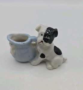 Vintage Bulldog, Boston Terrier Dog, Blue Pitcher Ceramic Made in Occupied Japan