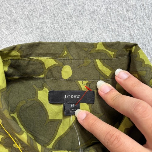 J Crew Shirt Woman Medium Green Floral Print Long Sleeve Button Retro Hippi Boho - Picture 7 of 8