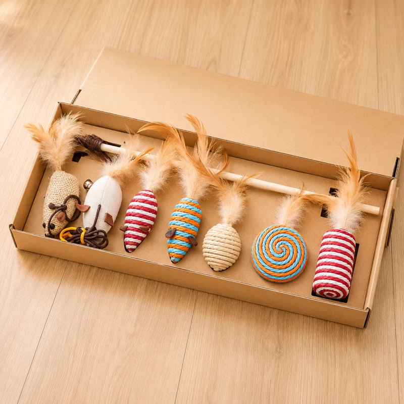 Feather Cat Toys With Wand Cat Play Toy Set For Indoor Cats