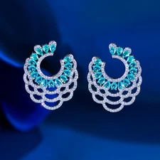 Chic Silver Plated Blue Cubic Zirconia Stud Drop Earrings Women Costume Jewelry