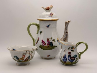 Herend Chanticleer Coffee Set - Pot, Creamer, Sugar - Mint Condition (S12)