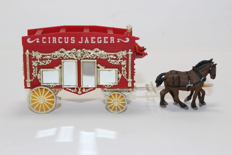 hf1463, Alte Preiser Figuren 2er Gespann Spiegelwagen Zirkus Jäger TOP H0 1:87 - Bild 3 von 4