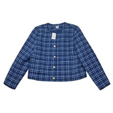 NWT J. Crew Factory Check Tweed Lady Jacket Women's 14 Crop Blue Gold Shimmer