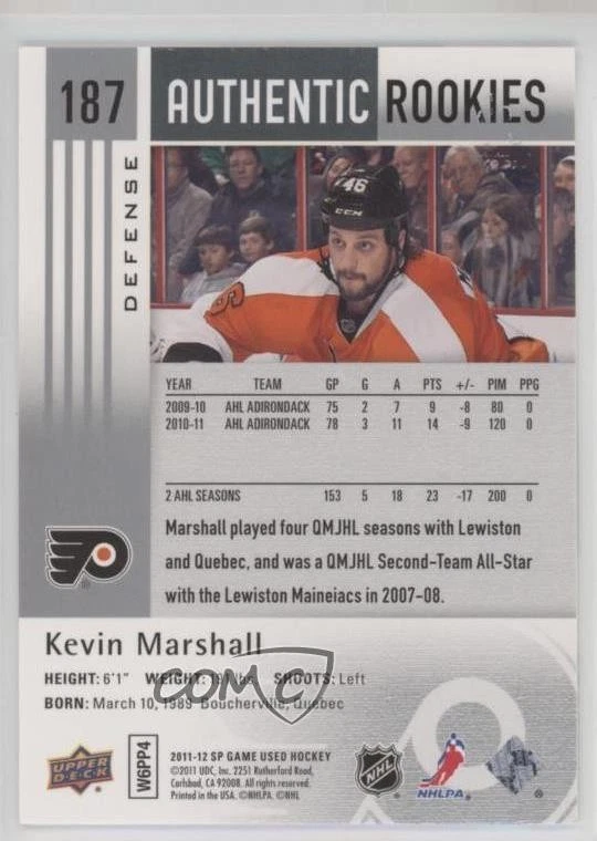 2011-12 SP Game Used Edition Silver Spectrum /10 Kevin Marshall #187 Rookie RC - Image 2 of 2